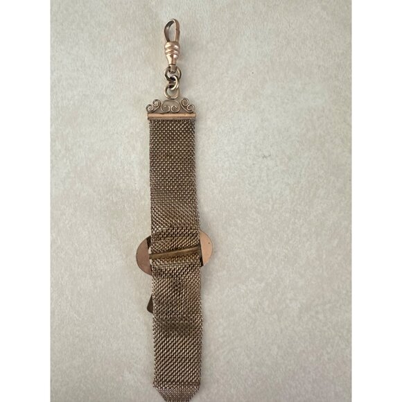 F&B antique Victorian 1800s rose gold filled mesh watch chain fob brooch pin - Picture 8 of 9